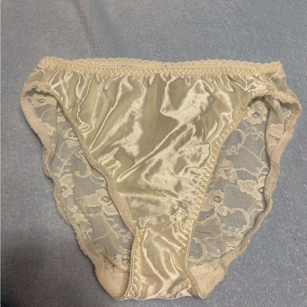 Vintage Dior Cream Satin and Lace Bikini Panty
